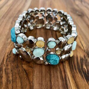 Chico's Multicolored Gemstone and Silver Toned Stretch Bracelet